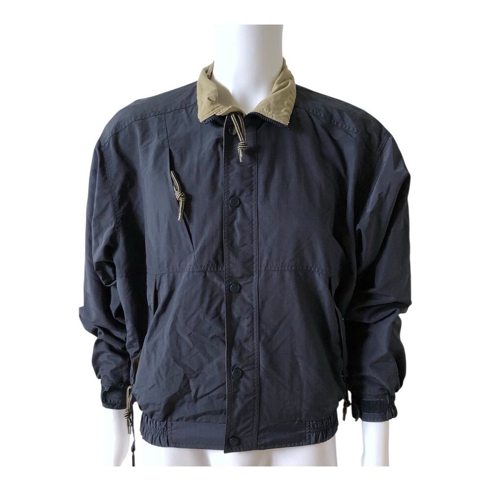 Redhead Jacket Mens Medium Vintage Navy Tan Nylon Windbreaker Full Zip Snap 90s